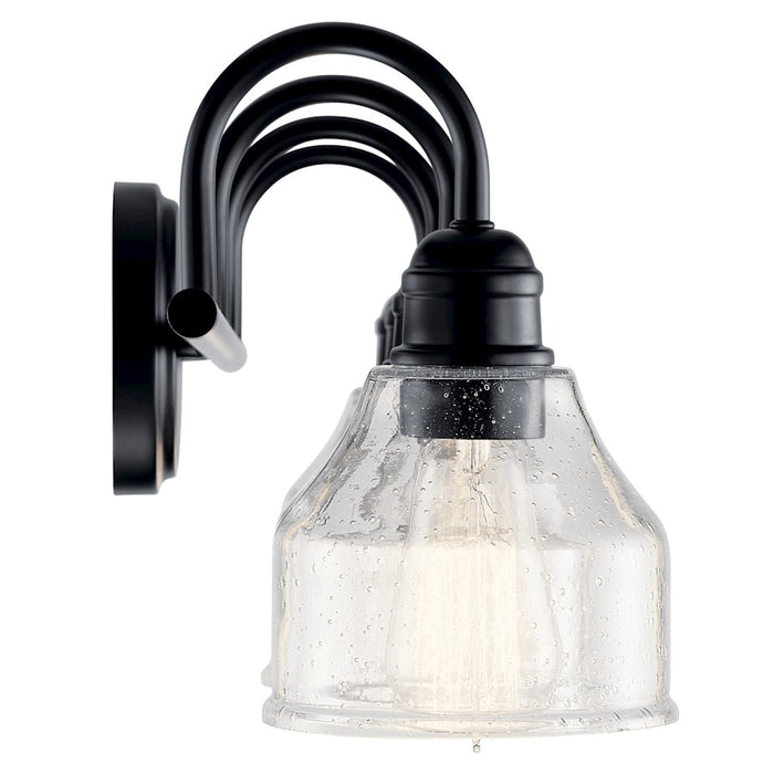 Kichler Avery 33.5in 4-Light Vanity Light | Industrial Black & Clear Seeded Glass | Bathroom Vanity Lighting | 60W Max per Socket, Dimmable | Model 45974BK