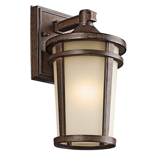 Kichler Atwood 6in 1-Light Outdoor Wall Sconce | Transitional Brown Stone Aluminum and Light Umber Mist Glass | Entryway & Covered | Model 49071BST
