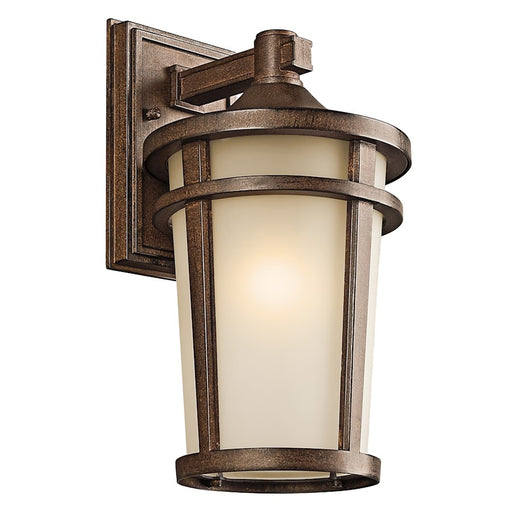 Kichler Atwood 1-Light Outdoor Wall Sconce | Transitional Brown Stone and Light Umber Mist Glass | Covered Patio & Entryway | Model 49072BST
