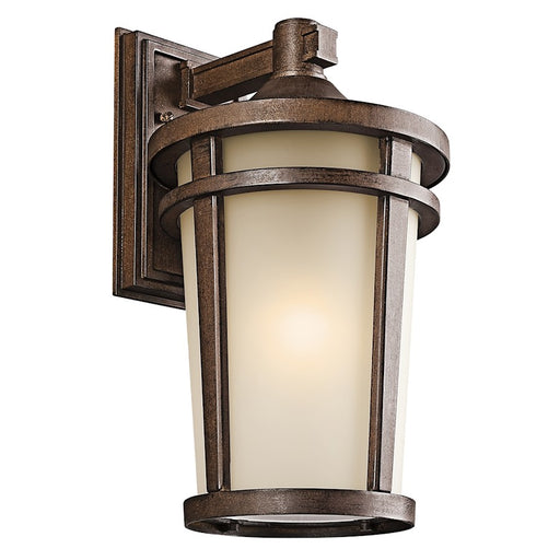 Kichler Atwood 18in 1-Light Outdoor Wall Sconce | Transitional Brown Stone and Light Umber Mist Glass | Covered Patios & Entryways | Model 49073BST