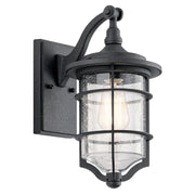 Kichler Royal Marine 7in 1-Light Outdoor Wall Sconce | Transitional Distressed Black and Clear Seeded Glass | Covered Patio | Model 49126DBK