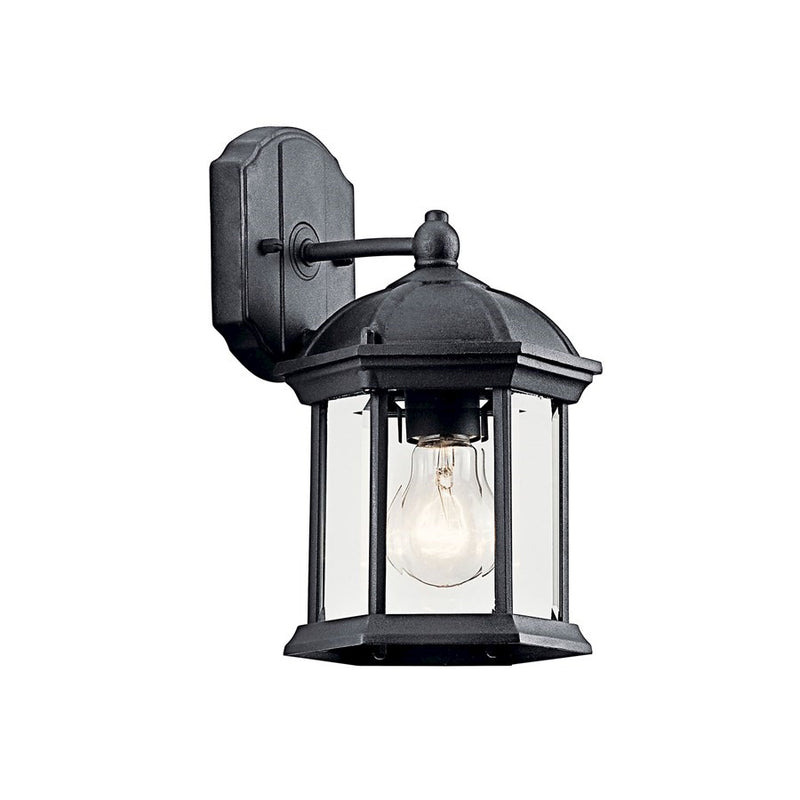 Kichler Barrie 6in 1-Light Outdoor Wall Lantern | Black and Clear Beveled Glass | Covered Patio & Entryway | 6.25 x 10.25 in | Model 49183BKL18