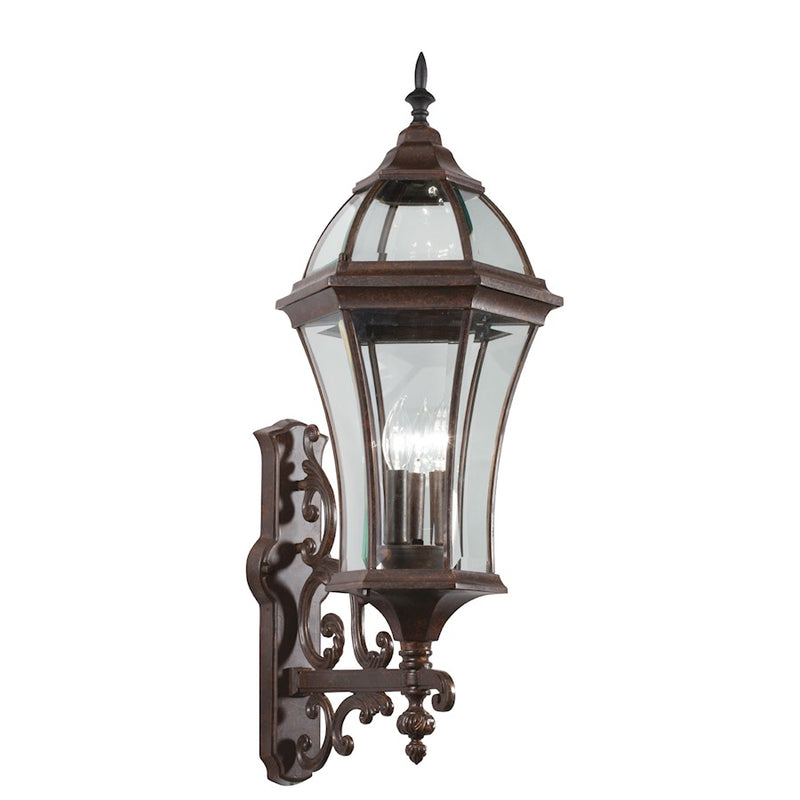 Kichler Townhouse 31in 3-Light Outdoor Wall Sconce | Traditional Tannery Bronze and Clear Beveled Glass | Covered Patios & Entryways | Model 49185TZ