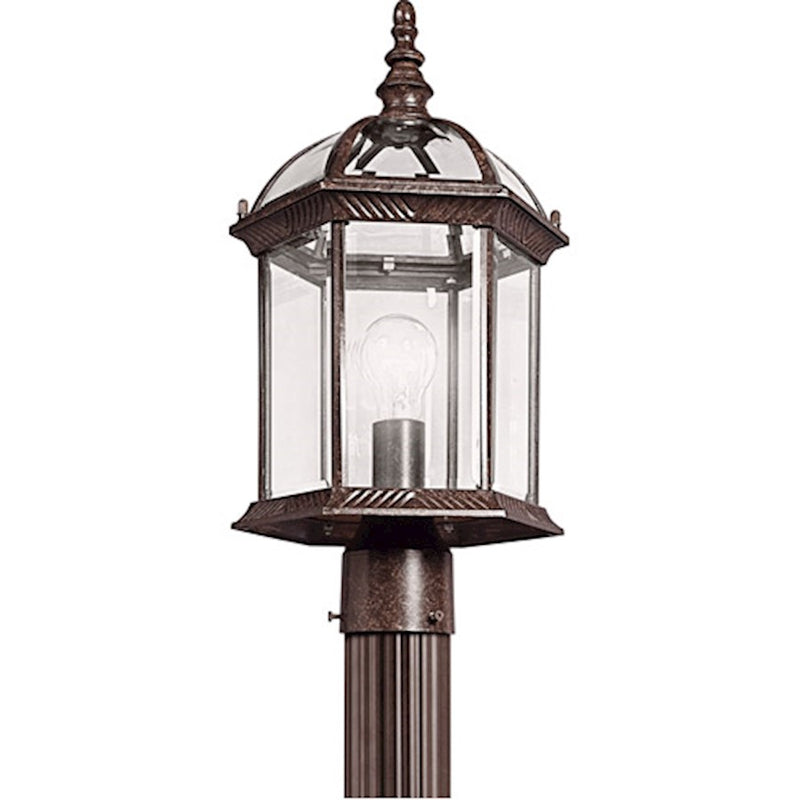 Kichler Barrie 1-Light Outdoor Post Mount | Cast Aluminum Tannery Bronze | Clear Beveled Glass | Entryway & Garden | 10 x 18 in | Model 49187TZ