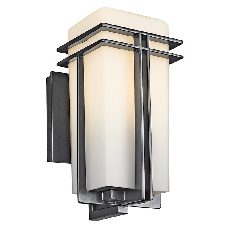 Kichler Tremillo 12in 1-Light Outdoor Sconce | Modern Black and Satin Etch Opal Glass | Covered Porch & Entryway | 6.75in Extension | Model 49200BK