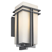 Kichler Tremillo 20in 1-Light Outdoor Wall Sconce | Contemporary Black and Satin Etched Opal Glass | Porch & Entryway | 10 x 20 in | Model 49203BK