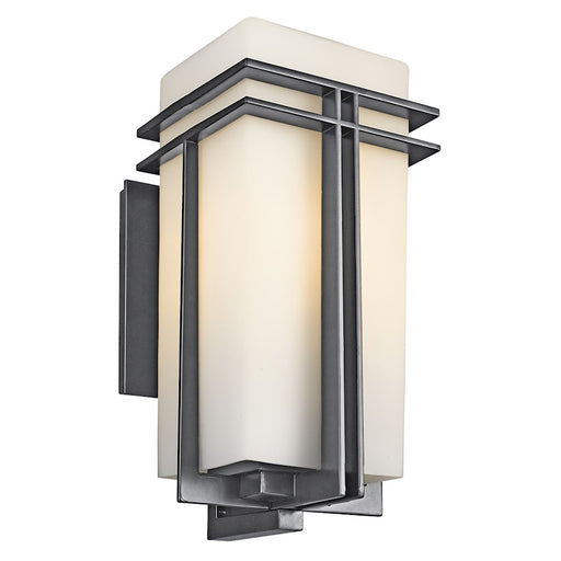 Kichler Tremillo 20in 1-Light Outdoor Wall Sconce | Contemporary Black and Satin Etched Opal Glass | Porch & Entryway | 10 x 20 in | Model 49203BK