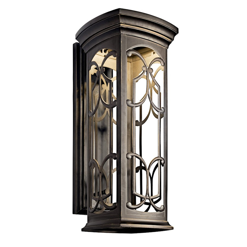 Kichler Franceasi 10in 1-Light LED Outdoor Wall Sconce | Traditional Olde Bronze Cast Aluminum | Entryway & Covered Patio | Model 49229OZLED