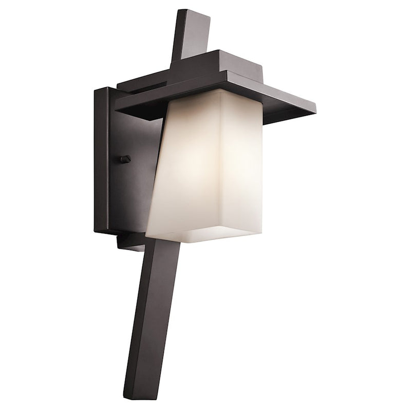 Kichler Stonebrook Outdoor Wall 1-Light Sconce | Architectural Bronze and Satin Etched Cased Opal Glass | Entryway & Covered Patio | Model 49257AZ