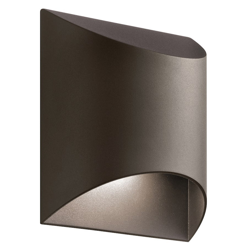 Kichler Wesley 7in 1-Light Outdoor Wall Sconce | Modern Textured Architectural Bronze and Etched Glass | Entryway & Porch | Model 49278AZTLED