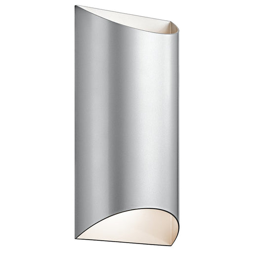 Kichler Wesley 14in 2-Light LED Outdoor Wall Sconce | Contemporary Platinum Aluminum and Clear Etched Glass | Entryway & Covered | Model 49279PLLED
