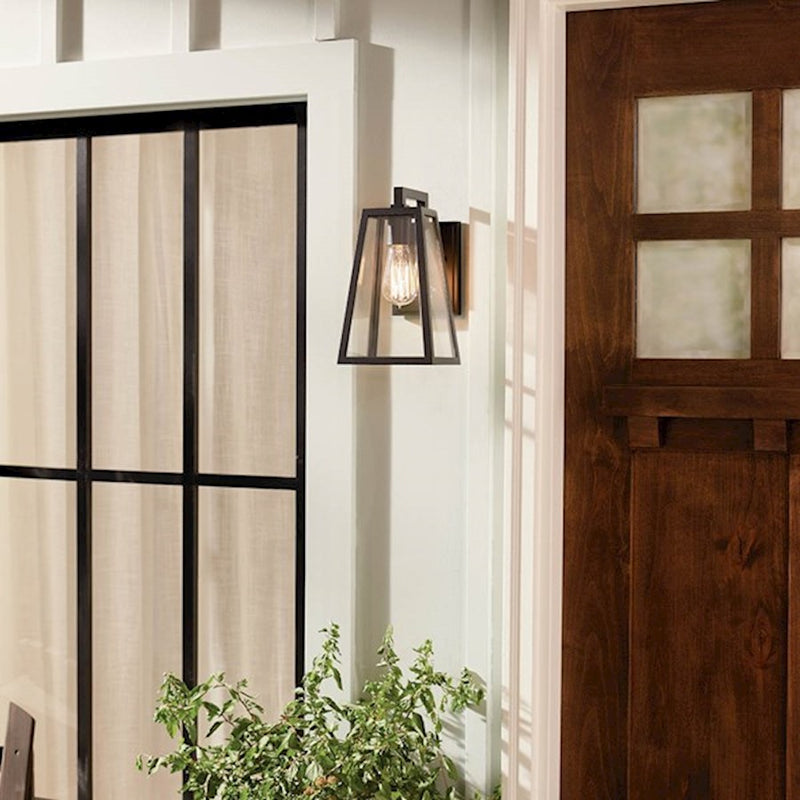Kichler Delison 17in 1-Light Outdoor Wall Sconce | Black Aluminum and Clear Tempered Glass | Covered Patio & Entryway | Model 49332BK