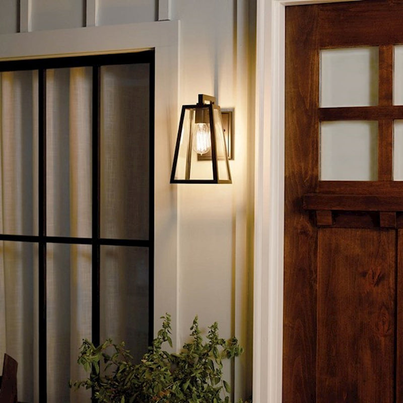 Kichler Delison 17in 1-Light Outdoor Wall Sconce | Black Aluminum and Clear Tempered Glass | Covered Patio & Entryway | Model 49332BK
