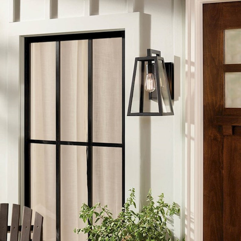 Kichler Delison 17in 1-Light Outdoor Wall Sconce | Black Aluminum and Clear Tempered Glass | Covered Patio & Entryway | Model 49332BK