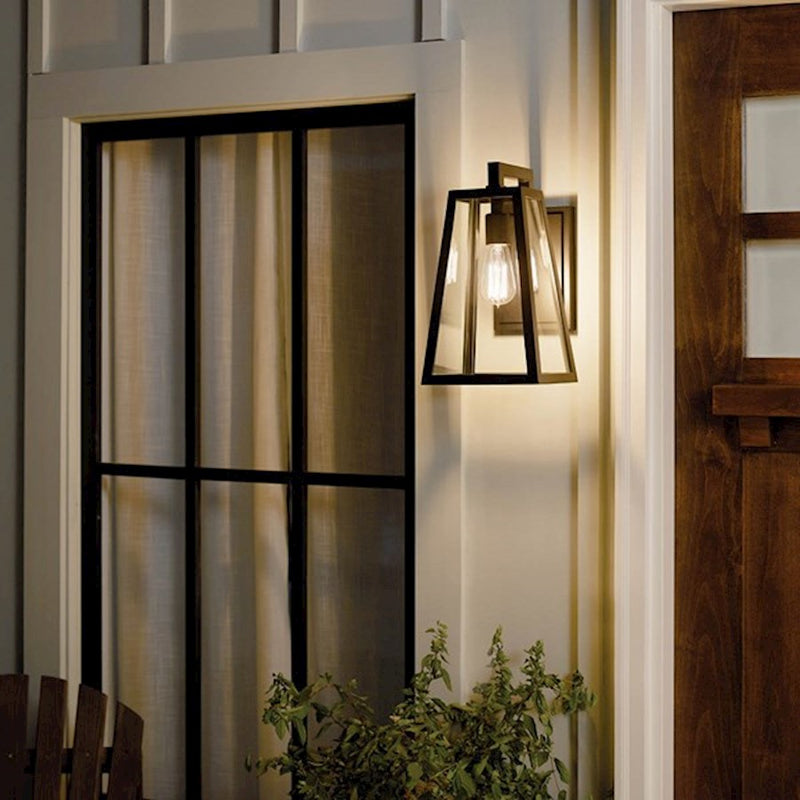 Kichler Delison 17in 1-Light Outdoor Wall Sconce | Black Aluminum and Clear Tempered Glass | Covered Patio & Entryway | Model 49332BK