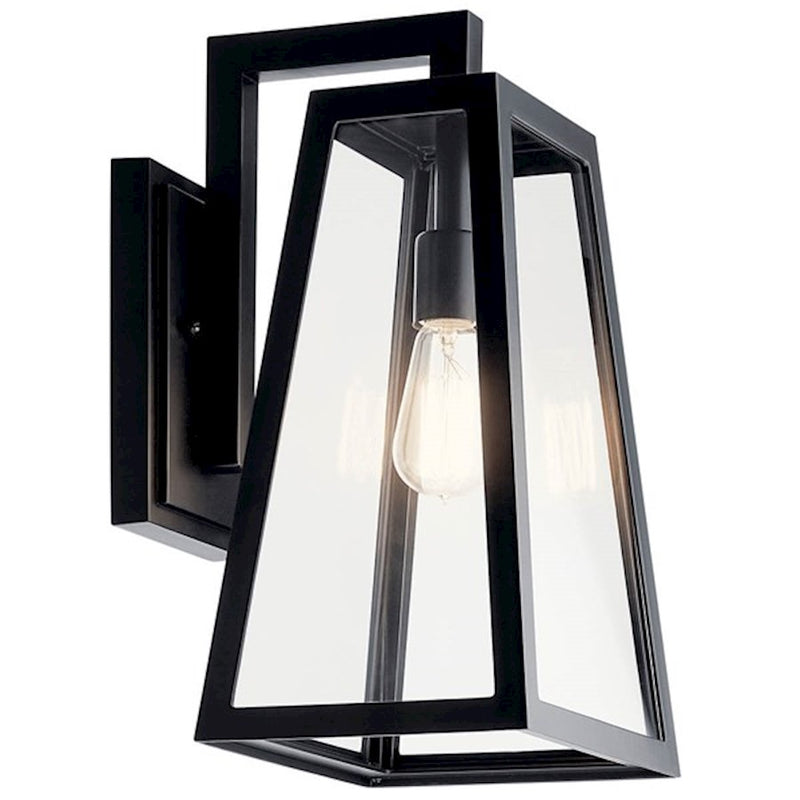 Kichler Delison 17in 1-Light Outdoor Wall Sconce | Black Aluminum and Clear Tempered Glass | Covered Patio & Entryway | Model 49332BK