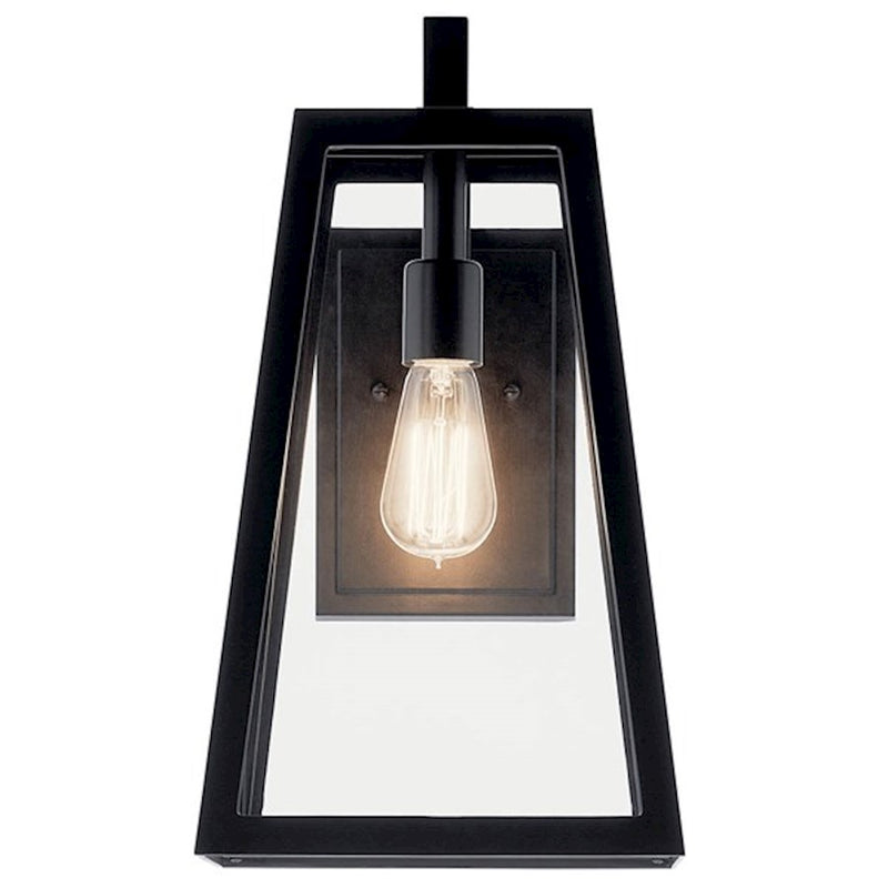 Kichler Delison 17in 1-Light Outdoor Wall Sconce | Black Aluminum and Clear Tempered Glass | Covered Patio & Entryway | Model 49332BK