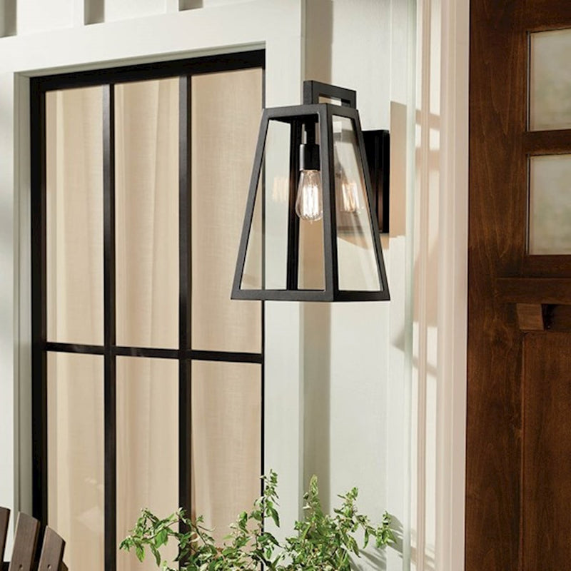 Kichler Delison 17in 1-Light Outdoor Wall Sconce | Black Aluminum and Clear Tempered Glass | Covered Patio & Entryway | Model 49332BK