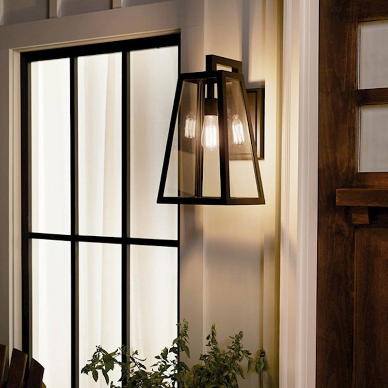 Kichler Delison 17in 1-Light Outdoor Wall Sconce | Black Aluminum and Clear Tempered Glass | Covered Patio & Entryway | Model 49332BK