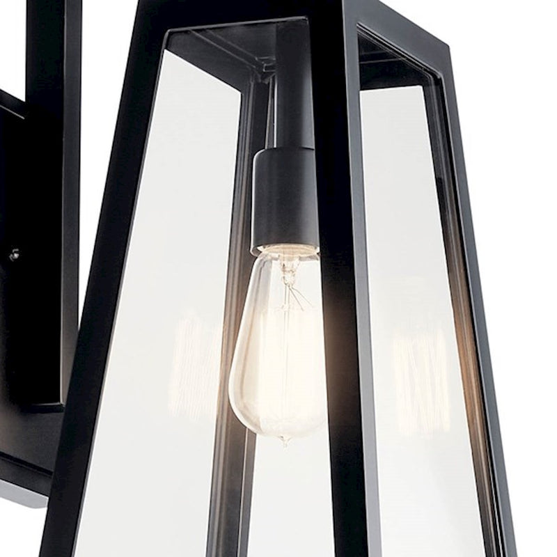 Kichler Delison 17in 1-Light Outdoor Wall Sconce | Black Aluminum and Clear Tempered Glass | Covered Patio & Entryway | Model 49332BK