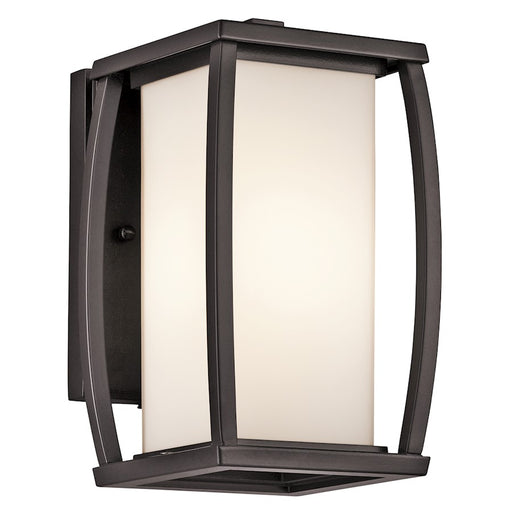 Kichler Bowen 5.5in 1-Light Outdoor Wall Sconce | Transitional Architectural Bronze and Satin Etched Opal Glass | Covered Patio | Model 49336AZ