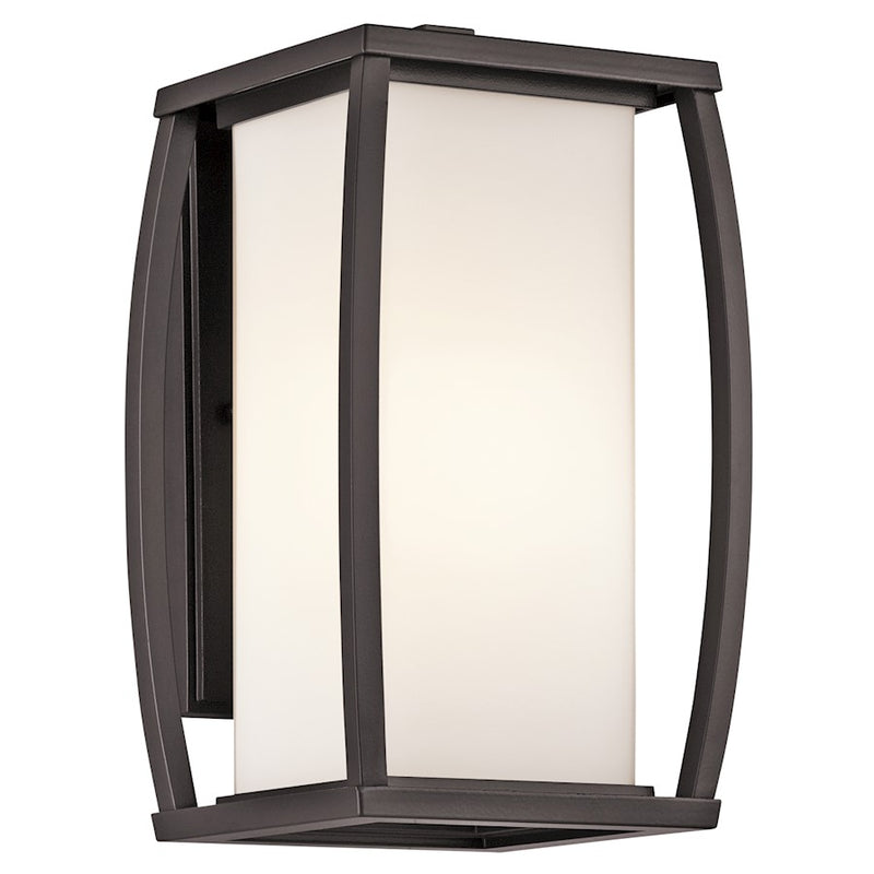 Kichler Bowen 1-Light Outdoor Wall Sconce | Transitional Architectural Bronze and Satin Etched Opal Glass | Entryway & Covered Patio | Model 49337AZ