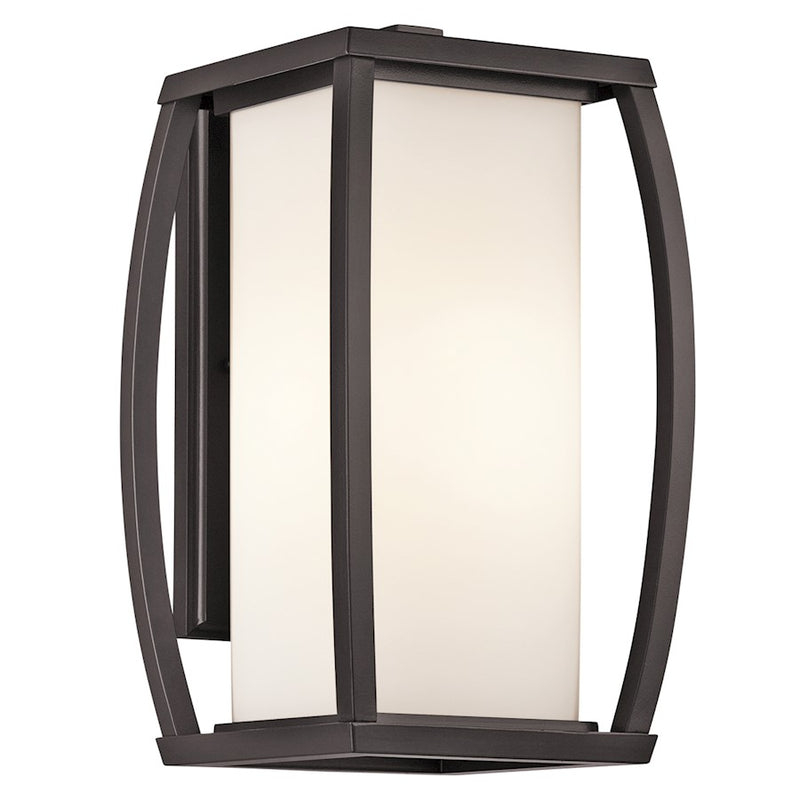 Kichler Bowen 16in 1-Light Outdoor Wall Sconce | Architectural Bronze and Satin Etched Opal Glass | Covered Patios & Entryways | Model 49338AZ