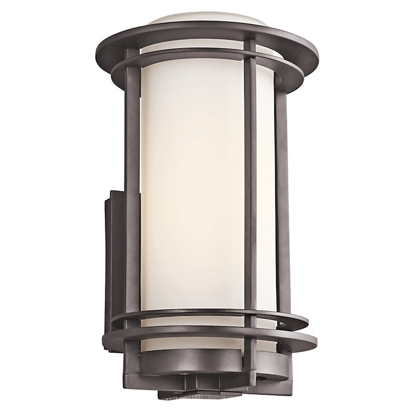 Kichler Pacific Edge 8in 1-Light Outdoor Wall Sconce | Architectural Bronze and Satin Etched Cased Opal Glass | Covered Patios | Model 49345AZ