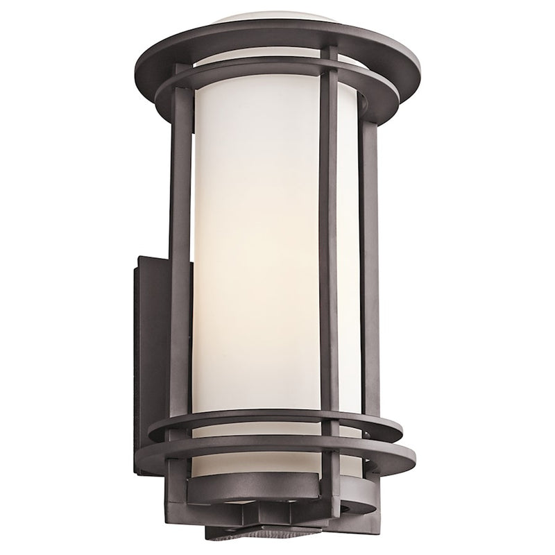 Kichler Pacific Edge 16in 1-Light Outdoor Wall Sconce | Architectural Bronze and Satin Etched Cased Opal Glass | Covered Patios | Model 49346AZ