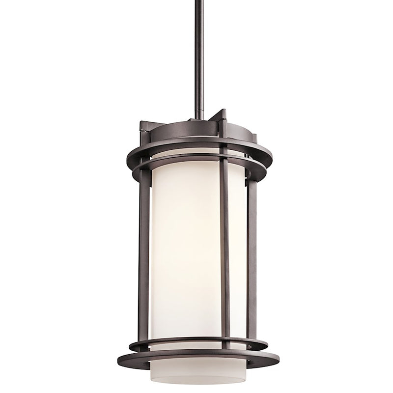 Kichler Pacific Edge 8in 1-Light Outdoor Pendant | Transitional Architectural Bronze and Satin Etched Opal Glass | Covered Patio | Model 49348AZ