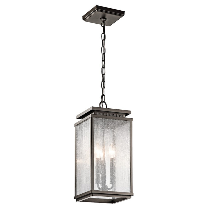 Kichler Manningham 8in 3-Light Outdoor Pendant | Traditional Olde Bronze and Clear Seeded Glass | Covered Patio & Porch | Model 49387OZ