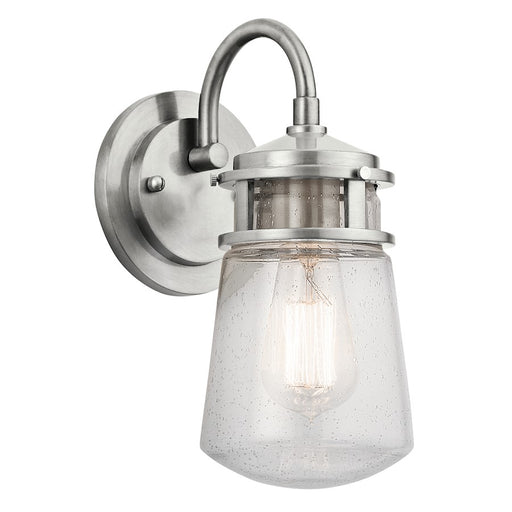 Kichler Lyndon 5in Outdoor Wall Light | Transitional Brushed Aluminum and Clear Seeded Glass | Entryway & Patio | 5 x 7.5 x 11 in | Model 49444BA