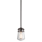 Kichler Lyndon 5in 1-Light Outdoor Pendant | Transitional Architectural Bronze and Clear Seeded Glass | Covered Patios & Entryways | Model 49446AZ