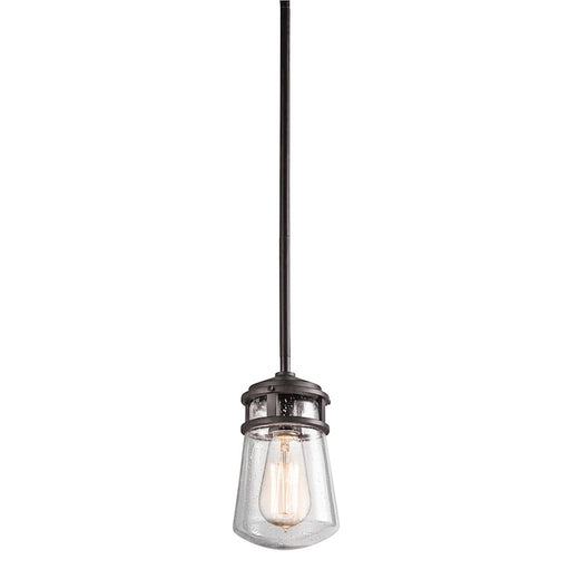 Kichler Lyndon 5in 1-Light Outdoor Pendant | Transitional Architectural Bronze and Clear Seeded Glass | Covered Patios & Entryways | Model 49446AZ