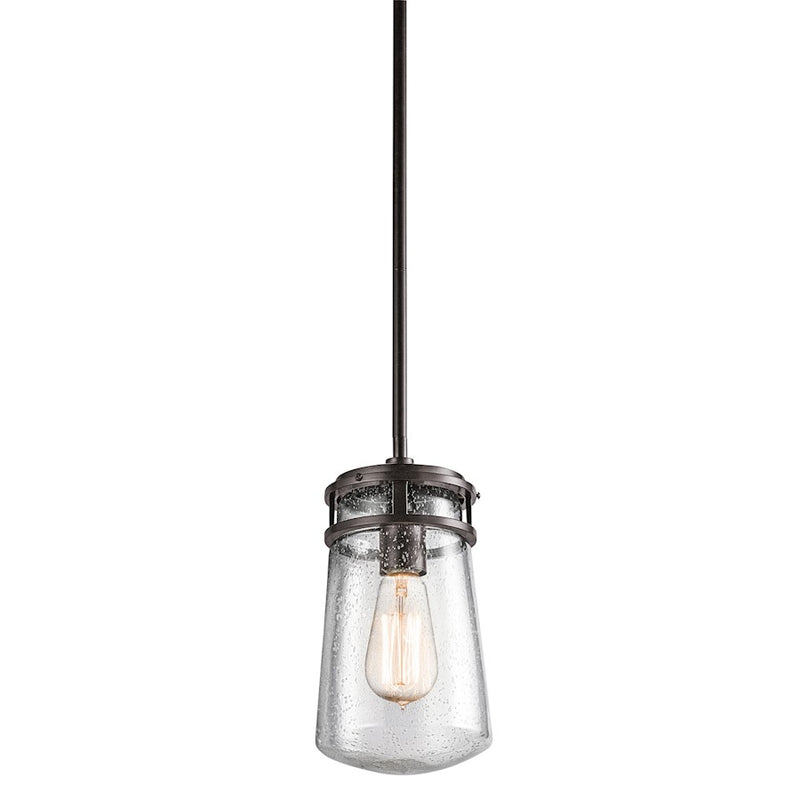 Kichler Lyndon 6in 1-Light Outdoor Pendant | Transitional Architectural Bronze and Clear Seeded Glass | Covered Patio & Entryway | Model 49447AZ