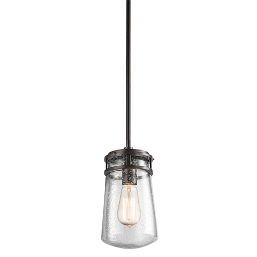 Kichler Lyndon 6in 1-Light Outdoor Pendant | Transitional Architectural Bronze and Clear Seeded Glass | Covered Patio & Entryway | Model 49447AZ
