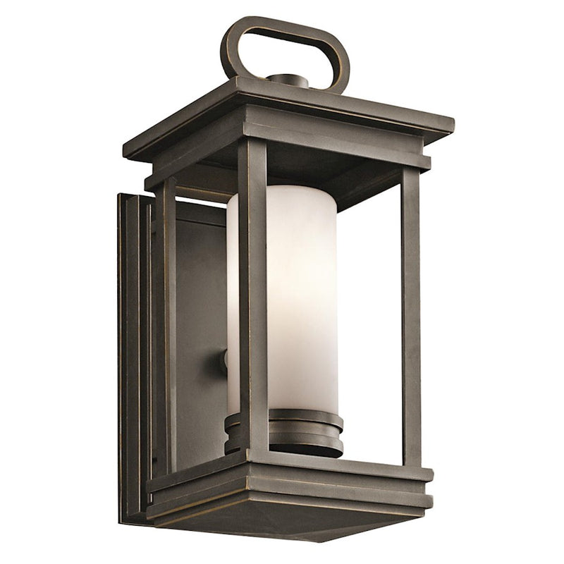 Kichler South Hope 12in 1-Light Outdoor Wall Sconce | Transitional Rubbed Bronze and Satin Etched Opal Glass | Porch & Walkway | Model 49474RZ