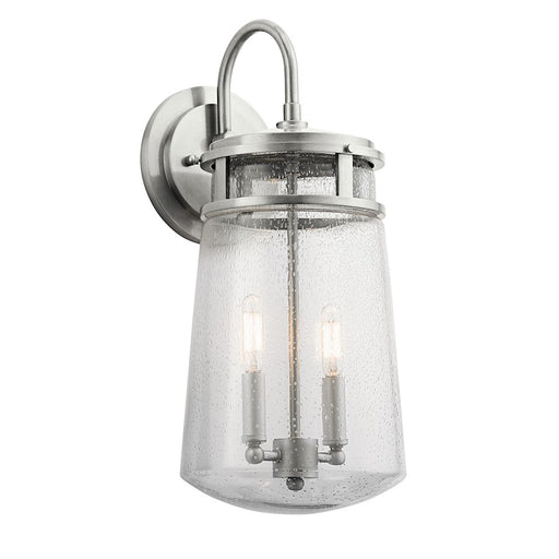 Kichler Lyndon 18in 2-Light Outdoor Wall Sconce | Transitional Brushed Aluminum and Clear Seeded Glass | Covered Patio & Entryway | Model 49496BA