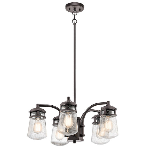Kichler Lyndon 24in 5-Light Outdoor Chandelier | Transitional Architectural Bronze and Clear Seeded Glass | Covered Patio & Porch | Model 49498AZ