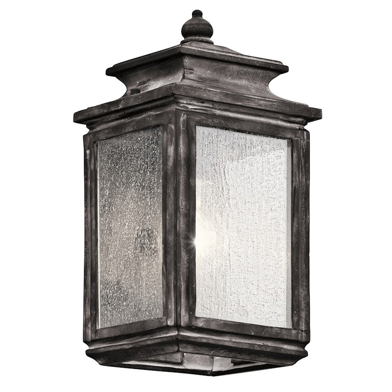 Kichler Wiscombe Park 6in 1-Light Outdoor Wall Sconce | Industrial Weathered Zinc and Clear Seeded Glass | Covered Patios | Model 49501WZC