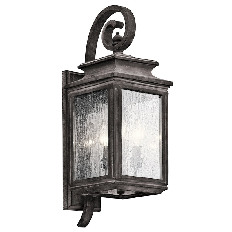 Kichler Wiscombe Park 22in 3-Light Outdoor Wall Sconce | Traditional Weathered Zinc and Clear Seeded Glass | Covered Patio | Model 49502WZC