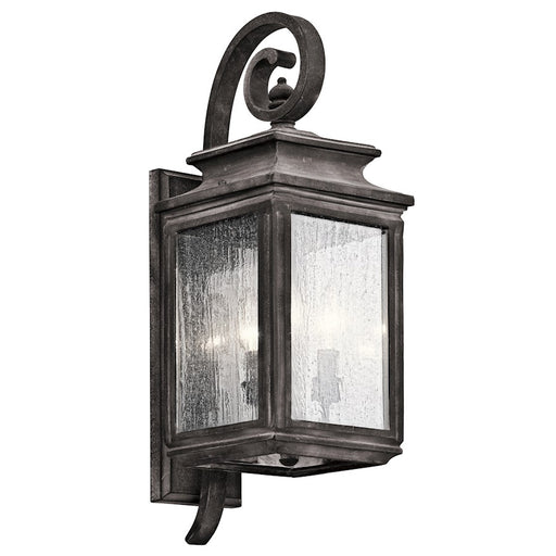 Kichler Wiscombe Park 22in 3-Light Outdoor Wall Sconce | Traditional Weathered Zinc and Clear Seeded Glass | Covered Patio | Model 49502WZC