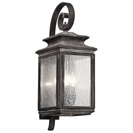 Kichler Wiscombe Park 26in 4-Light Outdoor Wall Sconce | Industrial Weathered Zinc and Clear Seeded Glass | Covered Patio & Entryway | Model 49503WZC