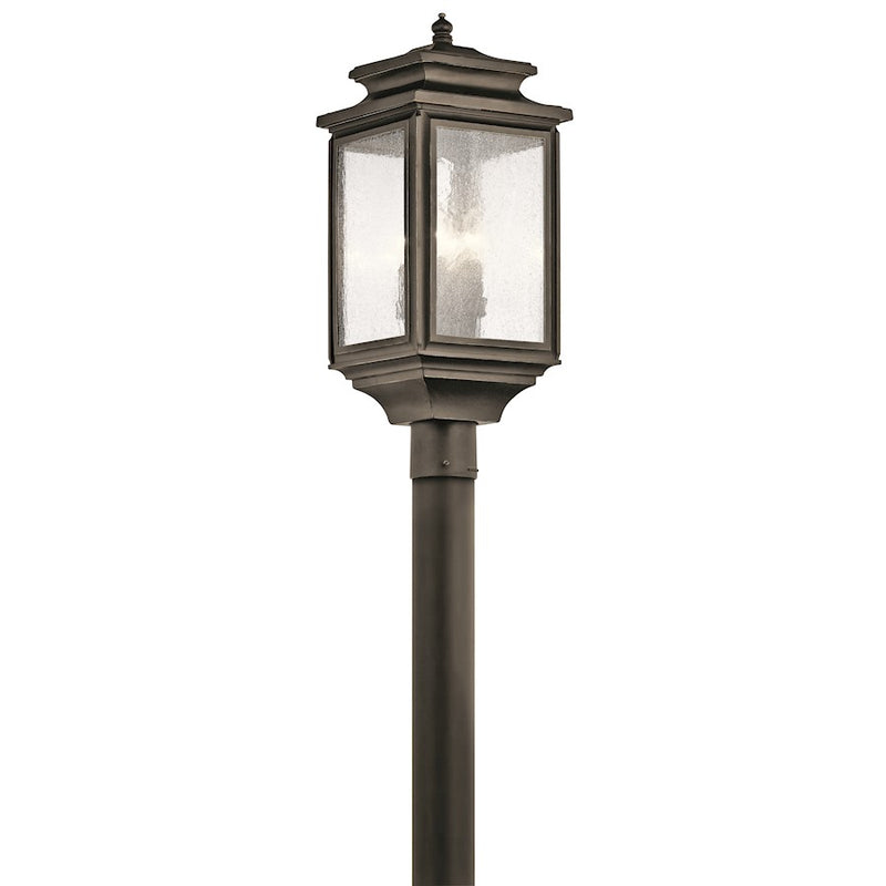 Kichler Wiscombe Park 9in 4-Light Outdoor Post Light | Traditional Weathered Zinc and Clear Seedy Glass | Covered Patio & Garden | Model 49506WZC
