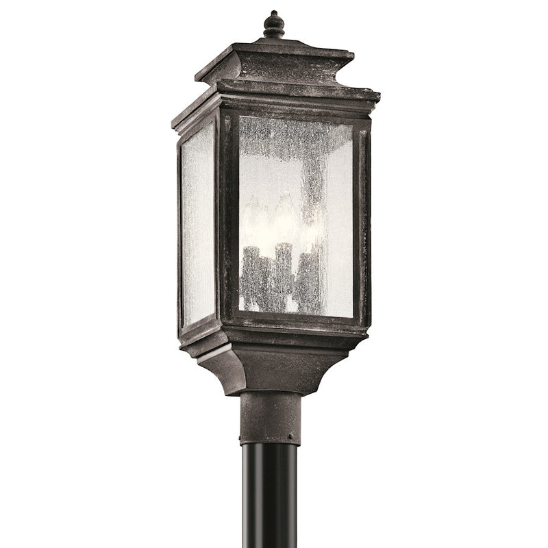 Kichler Wiscombe Park 9in 4-Light Outdoor Post Light | Traditional Weathered Zinc and Clear Seedy Glass | Covered Patio & Garden | Model 49506WZC