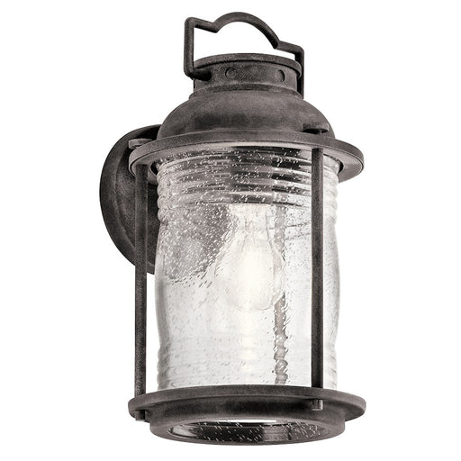 Kichler Ashland Bay 1-Light Outdoor Wall Sconce | Traditional Weathered Zinc and Clear Seeded Ribbed Glass | Covered Patio | Model 49570WZC