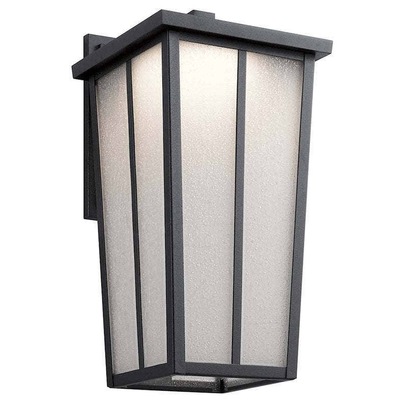 Kichler Amber Valley 9in 1-Light Outdoor Wall Sconce | Textured Black and Etched Seeded Glass | Covered Patios & Entryways | Model 49624BKTLED