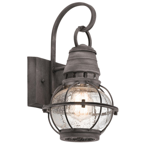 Kichler Bridge Point 13in 1-Light Outdoor Wall Lantern | Rustic Weathered Zinc and Clear Seeded Glass | Covered Patio & Entryway | Model 49627WZC