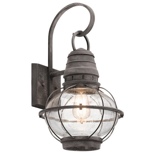 Kichler Bridge Point 1-Light Outdoor Wall Sconce | Rustic Weathered Zinc and Clear Seeded Glass | Porch & Entryway | 11 x 20 in | Model 49629WZC