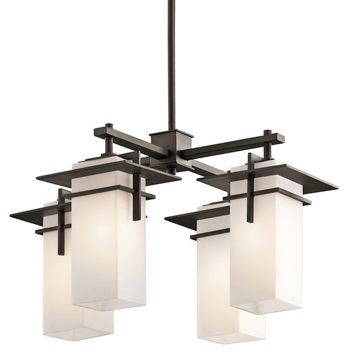 Kichler Caterham 21in 4-Light Chandelier | Olde Bronze and Satin Etched Opal Glass | Covered Patio & Dining Room | 21 x 21 x 13 in | Model 49638OZ